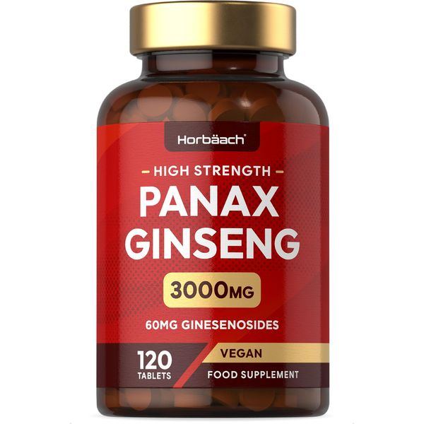 Panax Ginseng High Strength | 3000mg Korean Ginseng Tablets | 120 Vegan Tablets | Providing 60mg Ginsenosides | by Horbaach