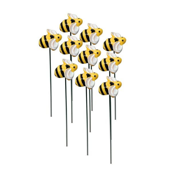 10Pcs Bee Garden Stakes Decor, Metal Yard Art Ornaments Front Yard Art Stick Floral Picks, Spring Summer Resin Bumblebees Garden Stakes Outdoor Lawn Pathway Patio Plant Pot, Flower Bed