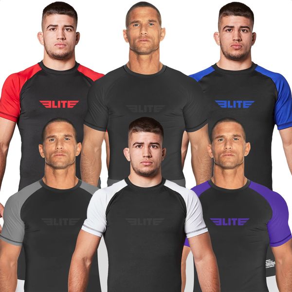 Elite Sports New Item Standard Short Sleeve Compression, Mma, Bjj, No Gi, Cross Training Rash Guard, Large, Black