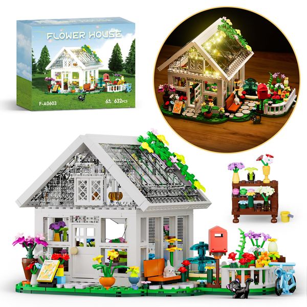 Taojiyuan Flower House Building Set with LED Lights,Flower Shop Building Kits Creative Floral Greenhouse Kit for Girls Age 6+ (625PCS)