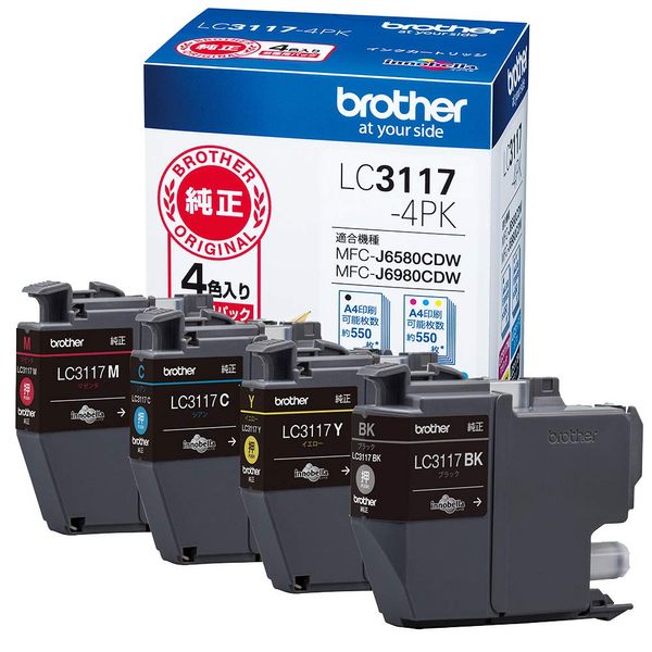 Brother Industries LC3117-4PK Ink Cartridges 4 Color Pack Compatible Model Numbers: MFC-J6983CDW, MFC-J6583CDW, MFC-J5630CDW, Others