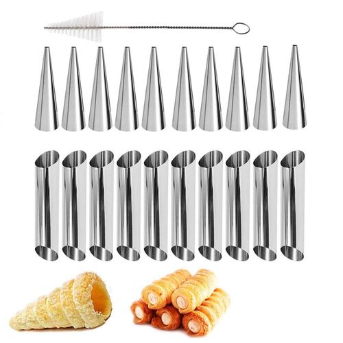 Stainless Steel Cream Horn Molds - 21 Pcs Cannoli Form Tubes & Conical Mold