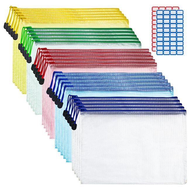 Chouiery 25 Pcs Zipper File Bags A4 Mesh File Bags Translucent PVC Waterproof Zip Style Il Office Supplies Work Learning Organization Storage Contact Bag Documents Receipt Storage Travel Storage Bag