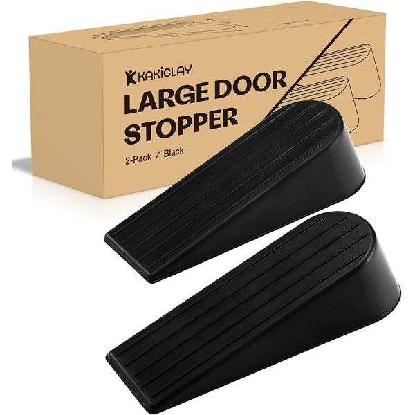 KAKICLAY 2 Pack Large Door Stopper, Heavy Duty Rubber Door Stop Wedge (1.9 Inch)