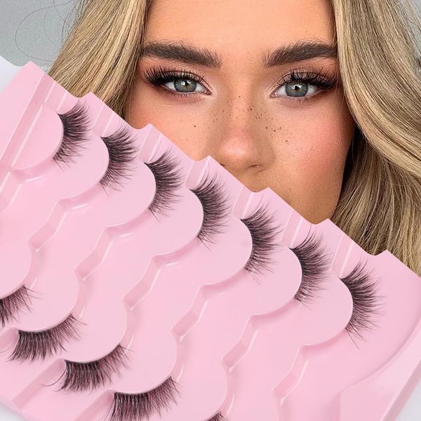 Halbe Falsche Wimpern Natürlich Künstliche Wimpern 7 Paar Cat Eye Lashes Klare Band Fluffy Natural Fake Lashes Curly False Eyelashes Natürliche Cateye Flauschige