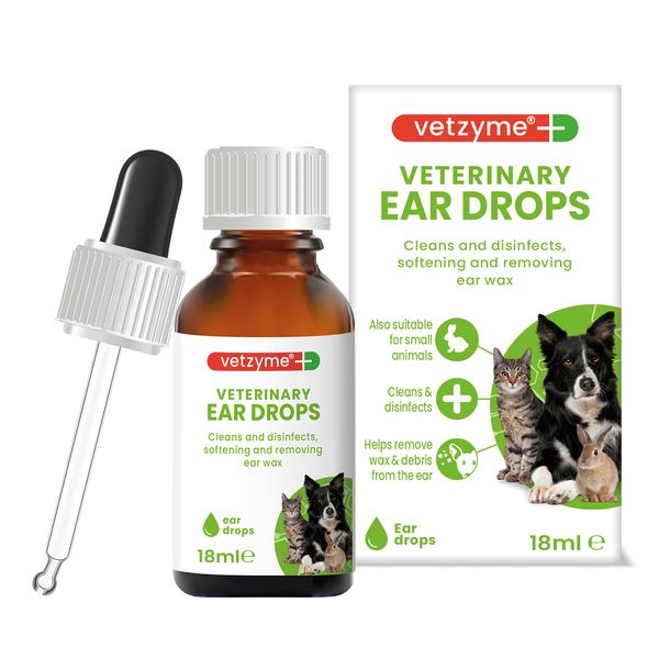 Vetzyme | Antibacterial Dog Ear Drops | Also Suitable for Cats & Small Pets | Fights Infection & Soothes Irritation (18 ml)