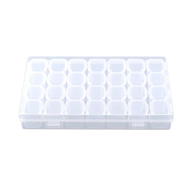 Pwshymi Small Transparent Storage Box, Adjustable 28 Slots Plastic Medicine Pill Jewelry Organizer Box Suitable for Pills, Earrings