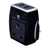 Masterplug Single Socket Surge Protected Power Adaptor with Two USB Charging Points, Polished Black