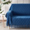 BOURINA Textured Solid Soft Sofa Throw Couch Cover Knitted Decorative Blanket,Royal Blue, 127x152cm