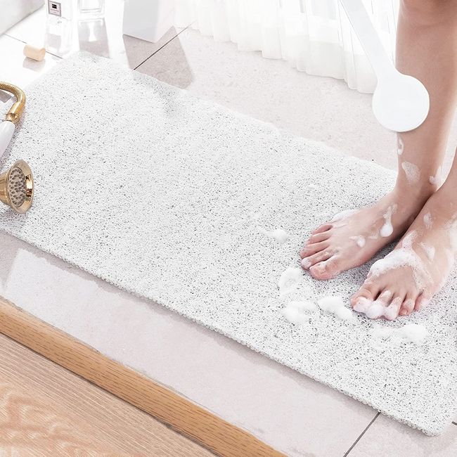 Extra Long Bath Mat Non Slip Anti Mould, Loofah Shower Mas for Inside Shower, 100 x 40 cm Bathtub Mat with Drain, Washable, Quick Dry Bath Mats for Bathroom Floor, PVC Bathtub Mat for Elderly (White)