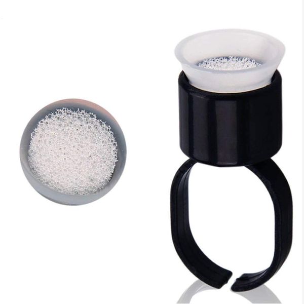 50 Stück Tattoo Ink Cup Ring mit Schwamm Makeup Pigment Ring Cups für Microblading Wimpern Kleber Becherhalter Schwarz