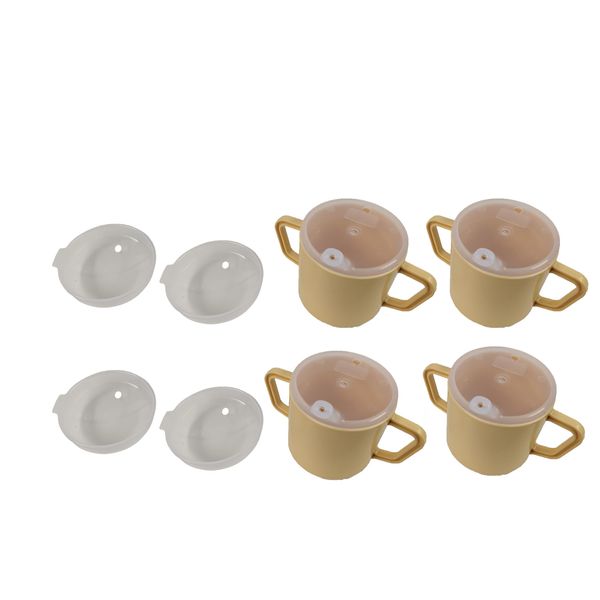 4 Pack - Drinking Mugs for The Elderly, 260ml Cups for Disabled Adults. Twin Handles and 2 lids