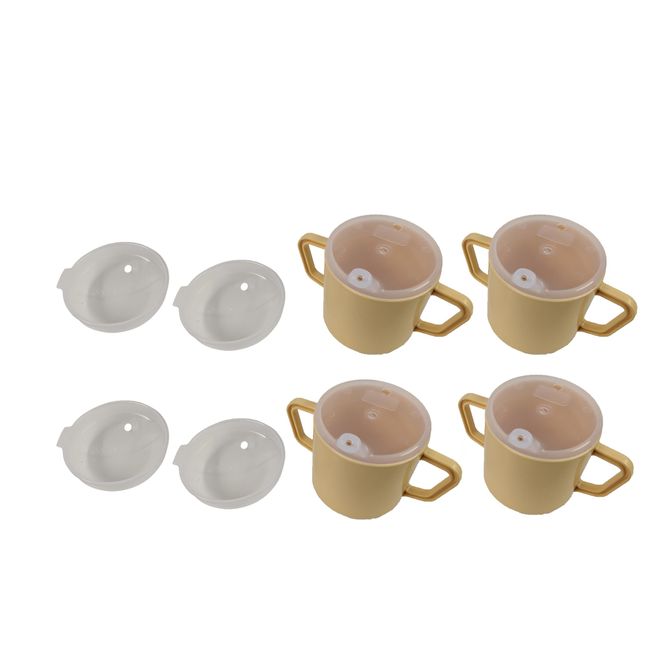 4 Pack - Drinking Mugs for The Elderly, 260ml Cups for Disabled Adults. Twin Handles and 2 lids