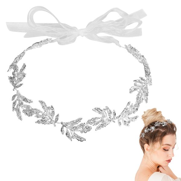 salbsever Bridal Headpieces for Wedding Silver Headpiece Wedding Headpiece Leaf Crystal Bridal Hair Accessories Bride Wedding Hair VineBrides Hair Pieces for Women