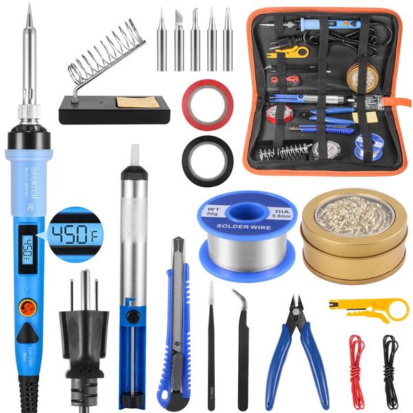 Electronics Soldering Iron Kit, SREMTCH 80W LCD Digital Soldering Gun with Adjustable Temperature Controlled and Fast Heating Ceramic Thermostatic Design, ON-Off Switch 20pcs Solder Kit Welding Tool