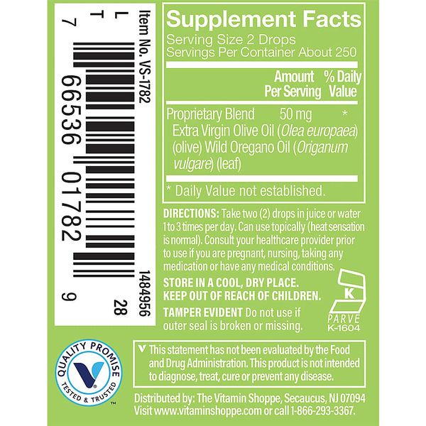 The Vitamin Shoppe Oil of Oregano 50MG, Wild Mediterranean Herbal Supplement That Supports a Healthy Immune System, EVOO, Made with Extra Virgin Olive Oil, Wild Oregano Oil (0.45 Fluid Ounces Liquid)