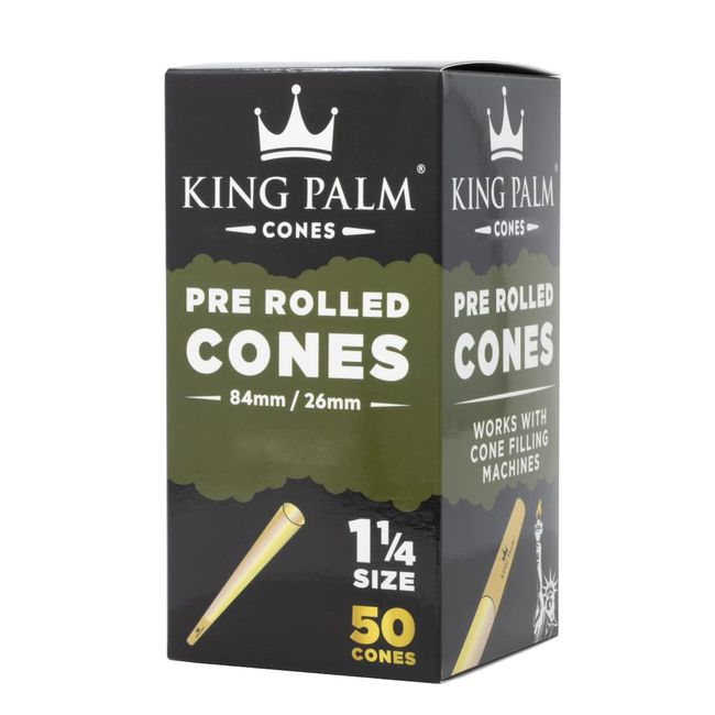 King Palm 1 1/4 Cones | 50 Pack Tower Box Small Pre-Rolled Cones | Fits Standard Cone Filling Machines