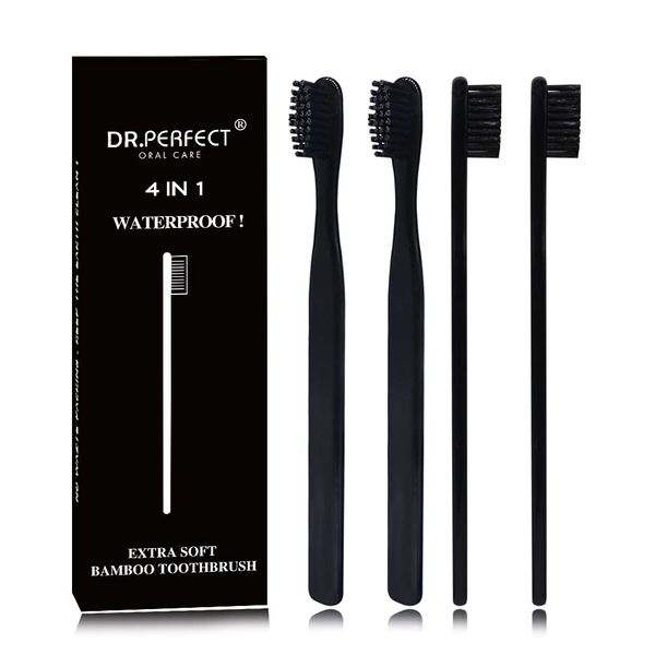 N-amboo Bamboo Toothbrush Soft Bristles Manual Toothbrush Adult Toothbrush Pack of 4 Painted Black