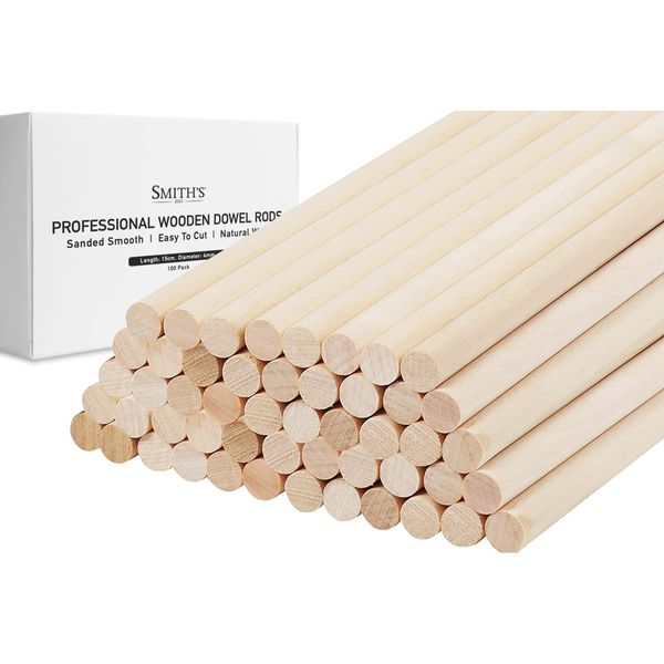 Wooden Dowel Rods by Smith’s® (100 Pack / 15cm x 4mm) | Unfinished, Natural, Organic Wood Sticks | FSC Approved | Perfect for Craft Projects, DIY, Art Works, Woodcraft, & More!