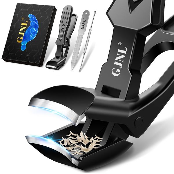 Angled Nail Clippers for Thick Nails, Ergonomic Toe Nail Clippers for Seniors Men with Wide Jaw Opening, Large Sharp Heavy Duty Fingernail Clipper Cutter with Catcher, Novelty Gifts for Men Women