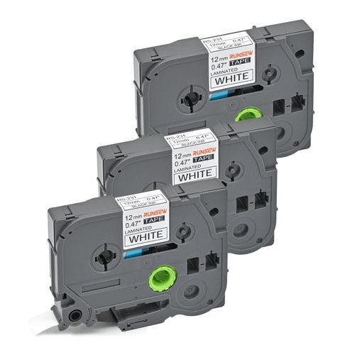 3-Pack TZe-231 Label Tape Compatible for Brother P-Touch, 12mm 0.47" Laminated White Tape, for PT-D210 PT-H110 PT-D400 PT-D600 PT-P700 Label Makers, Black on White, Waterproof & Easy Peel