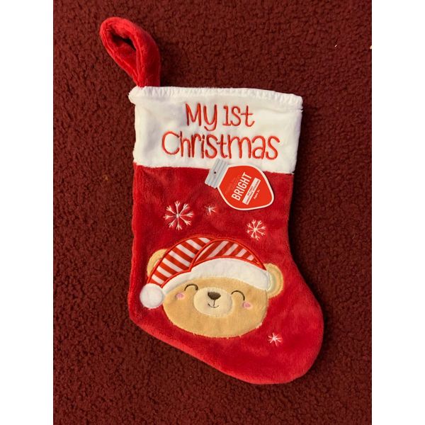 MY 1ST CHRISTMAS STOCKING~ 10" LONG~SLEEPING BEAR~BABY'S FIRST CHRISTMAS