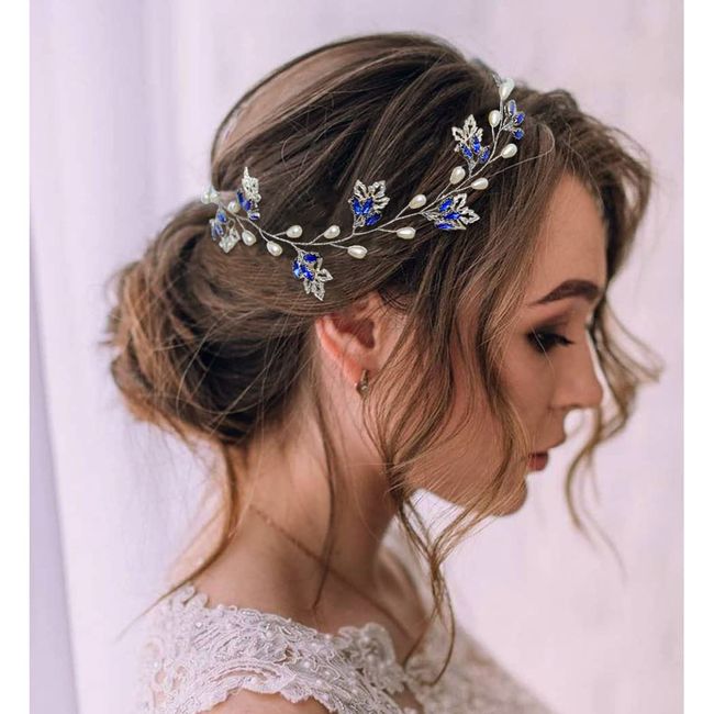 IYOU Braut Hochzeit Haarrebe Blau Strass Stirnband Blatt Perle Kopfbedeckung Abschlussball Haarschmuck für Braut und Brautjungfer