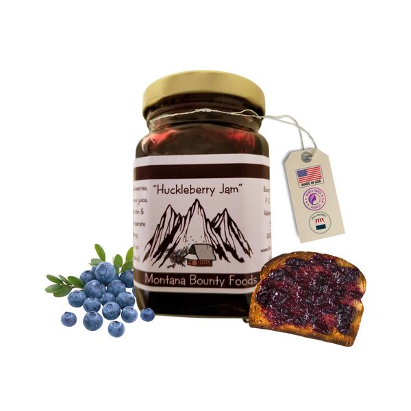 Bounty Foods Huckleberry Jam 9 oz Hand-Picked Wild Fruit Grown in Montana Berries - Breakfast, Desserts, Toppings, Pie Fillings Non-GMO (HJM)