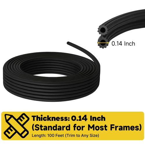 HOFUDON Window Screen Spline, 0.14" x 100' Replacement Round Black Window Screen Retainer Spline, Window Screen Repair