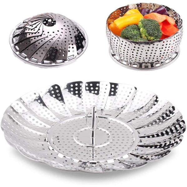 Stainless Steel Vegetable Steamer Basket Collapsable Foldable Expandable Insert Rack Colander Fitting Most Saucepans Cooking Steamer 11inch