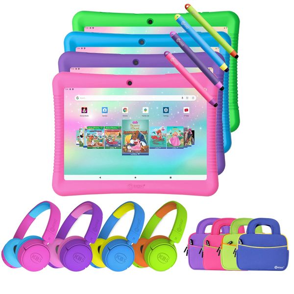 Contixo K102 10" Kids Tablet, Bluetooth Headphones, Tablet Bag, & Stylus Bundle - Purple