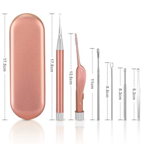 Vicloon Ear Wax Removal Kit, 15 Pcs Ear Pick Earwax Removal Tool Ear Cleaning Tool, Stainless Steel Ear Pick Ear Cleaning Tool Set, Reusable Ear Wax Removal Set for Children & Adults (Pink)
