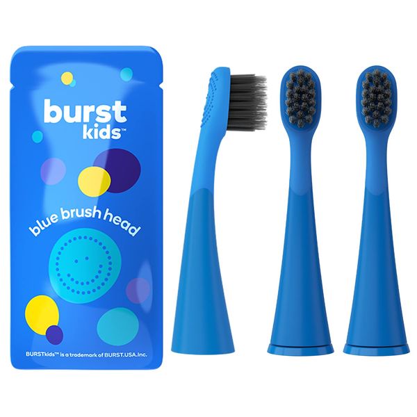 BURSTkids Electric Toothbrush Replacement Heads 3-Pack, Blue - Ultra Soft Bristles for Deep Clean – Perfect Fit with BURSTKids Sonic Kids Toothbrush – 9 Month Supply of Brush Heads