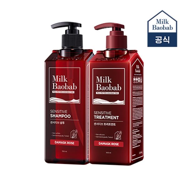 Milk Baobab Sensitive Shampoo 500ml + Treatment 500ml Damask Rose