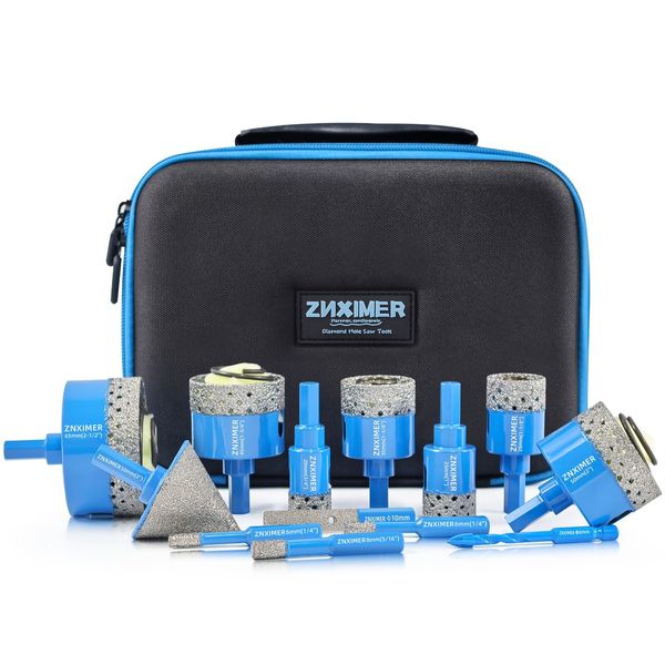 13PCS Diamond Tile Hole Saw Kit for Porcelain Tile Ceramic, Granite, Marble