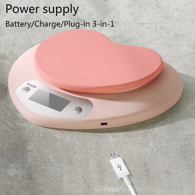 Cute Pink Heart-shaped Food Electronic Scale 3kg/5kg x 0.1g/1g  High-Precision Kitchen Scales LCD Digital Scale with Tray or not