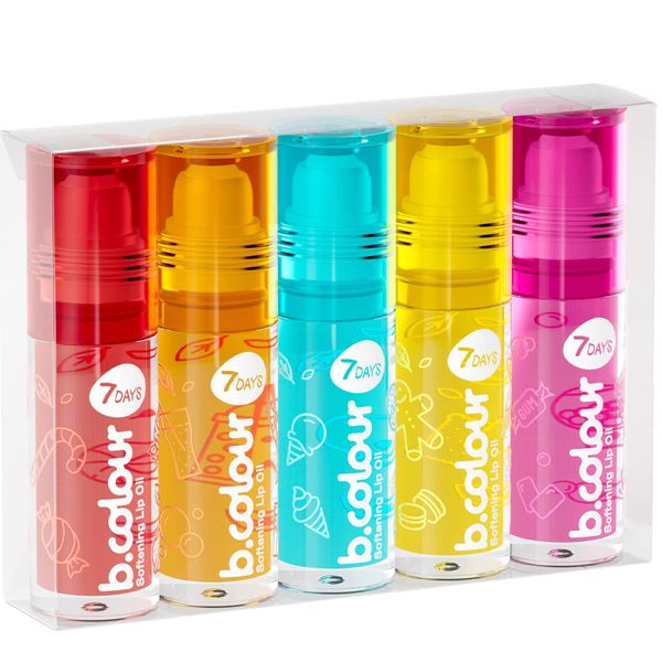 7DAYS Softening Lip Oil/Roll-On Lip Gloss Set B.Colour with Jojoba Oil and Macadamia Oil/Lip Balm Multipack for Lip Care 5 x 4ml