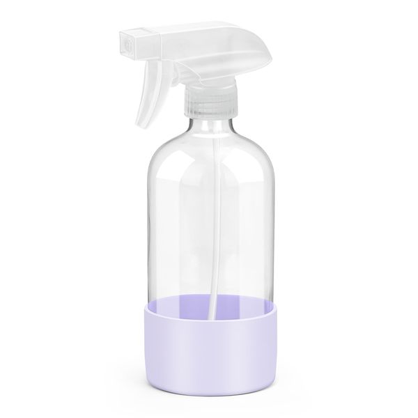 Rionisor Glass Spray Bottles with Silicone Sleeve Protection, Empty 16 oz Refiilable Containers, Reusable Spray Bottles with Adjustable Nozzle for Hair, Cleaning Solutions, 1 Pack Purple