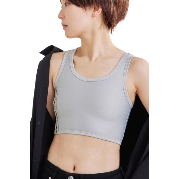 Minette Earth Bust Flattening Sports Bra, Short Length, 3-Row, 6-Tier Hooks, , , grays,