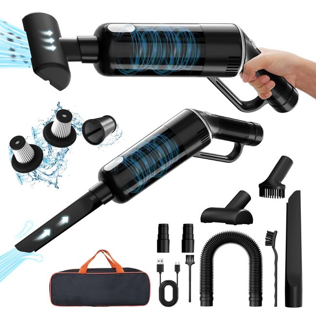 Portable Cordless Handheld Vacuum Cleaner: 9000Pa Powerful Suction Dust Busters Cordless Rechargeable Car Vacuum Low Noise Rechargeable Hand Held Vacuum for Car Home Office Desktop Cleaning (Black)