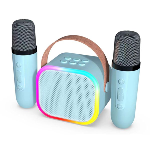 Portable Karaoke Machine Adults Kids - Mini Bluetooth Karaoke Speaker Set with 2 Wireless Mics & RGB Lights for Girls Boys Family Home Party (Blue 2 mics)