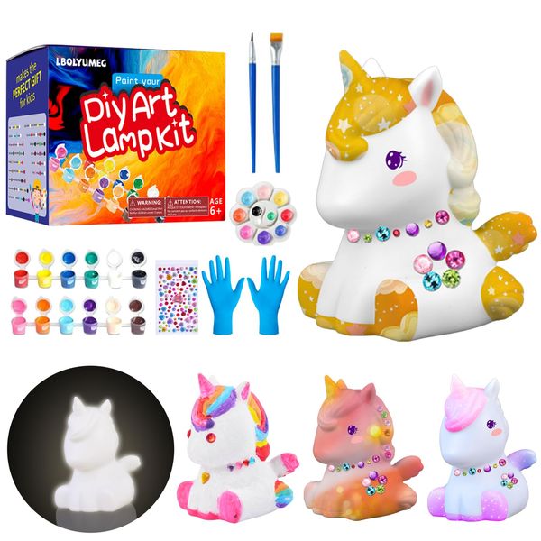 LBOLYUMEG Paint Your Own Unicorn Lamp Kit, Art Supplies Arts and Crafts for Kids Ages 8-12,Crafts for Girls 8-12,Night Light Kids Crafts Ages 4-8, Birthday Easter Gift for Girls Boys Age 3 4 5 6 7 8+