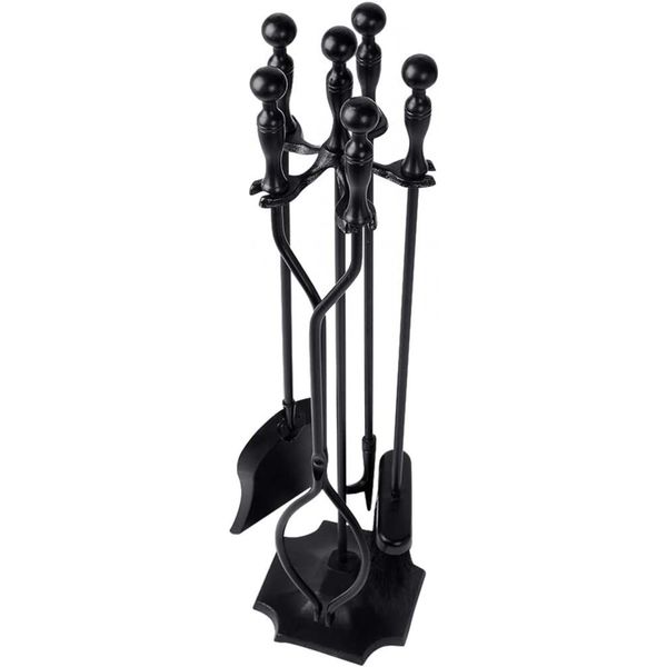 Amagabeli 5 Pcs Fireplace Tools Sets Black Handle Wrought Iron Large