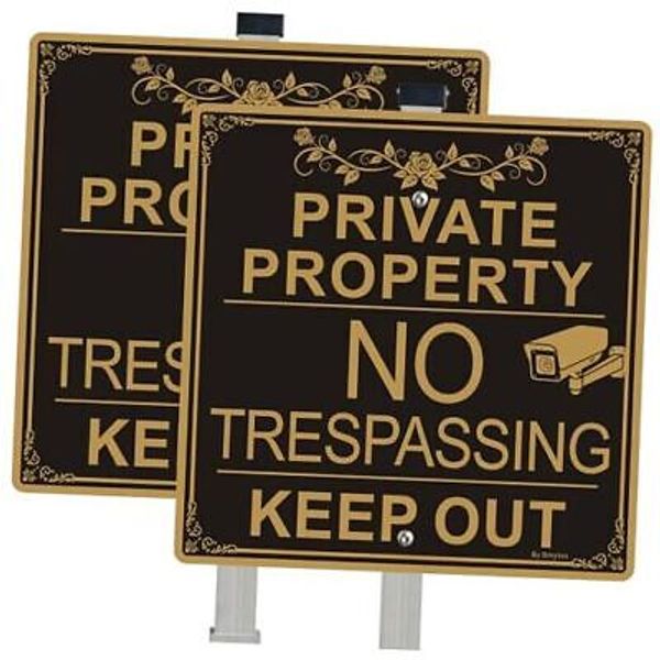 2 Pack Large Private Property No Trespassing Sign with 36" 2 Pack with Stake