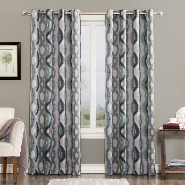 Sun Zero Burbank Watercolor Ogee Energy Efficient Grommet Curtain Panel, 54" x 95", Linen