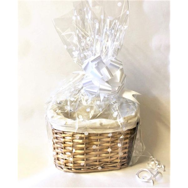 Make Your Own Hamper Kit, Oval High back Willow Basket which includes Bow & Cellophane Small Medium Or Large Gift Xmas (small)