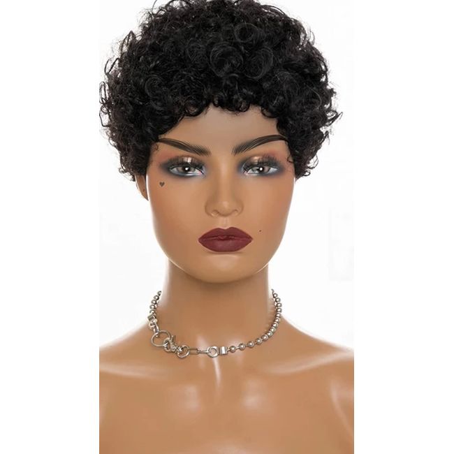 OMOGE Hair LTD Short Pixie Cut Wigs Curly Human Hair Black Wig Brazilian Remy Natural Colour 6Inch 150% Density Hair Wigs For Black Women