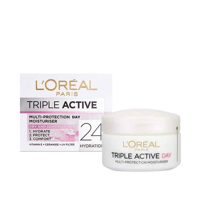 Moisturiser by L'Oreal Paris Triple Active Day for Dry/Sensitive Skin 50ml