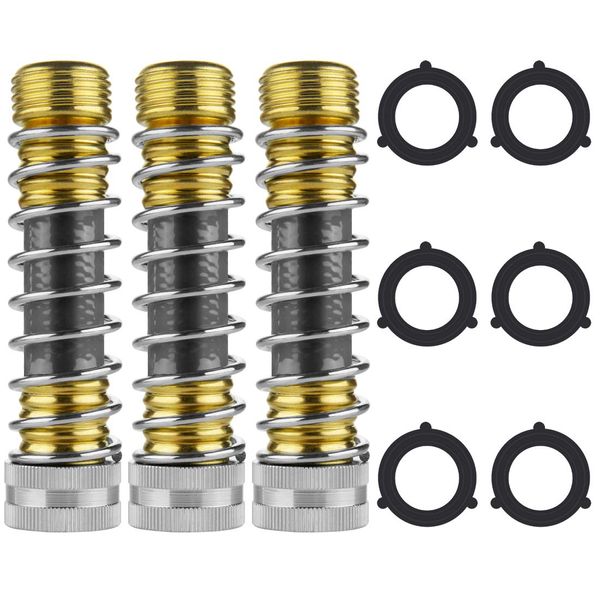 Garden Hose Extension Adapter, Hose Kink Protector with Coil Spring and Solid Brass Coupling, 3 Pack