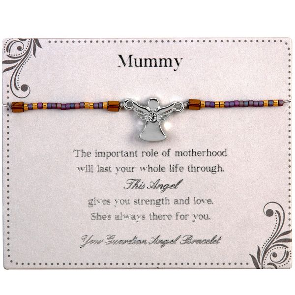 Mummy Guardian Angel Bracelet On Beaded String With Envelope Gift Idea